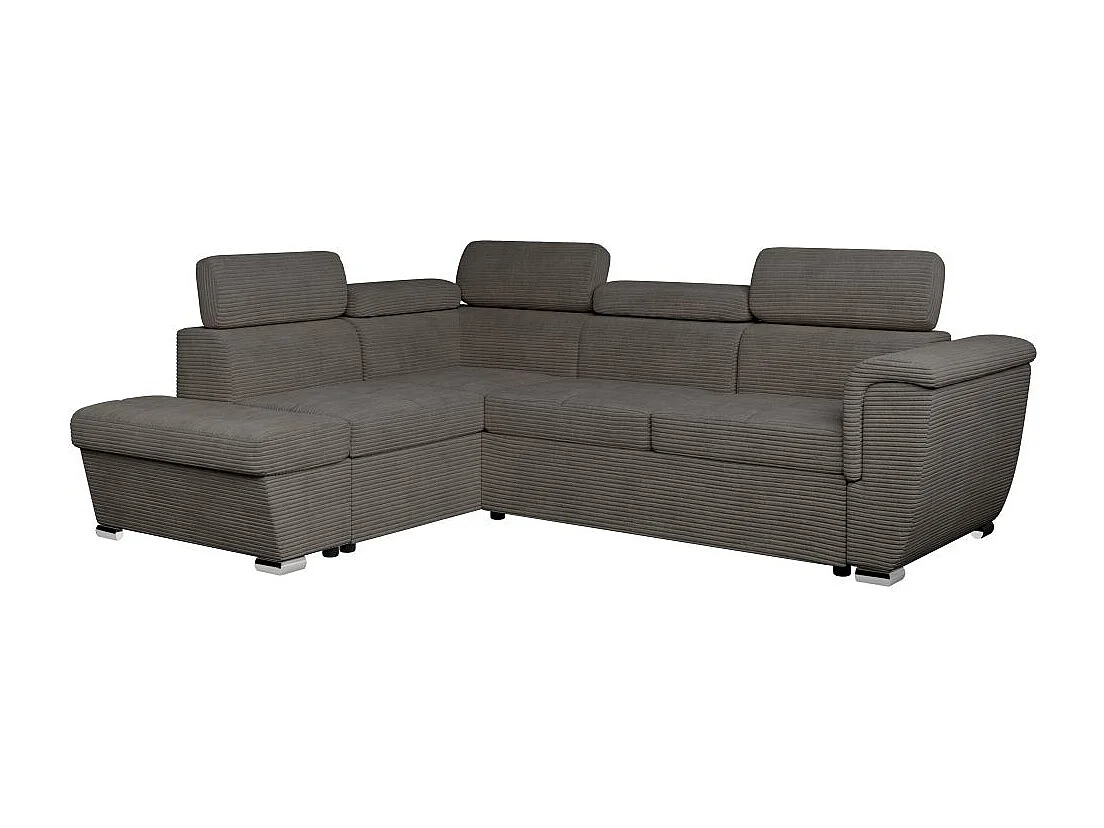 Canapé d'angle gauche 4 places Paola convertible avec coffre en velours côtelé - Gris - L252 x P188 x H76cm - Loungitude