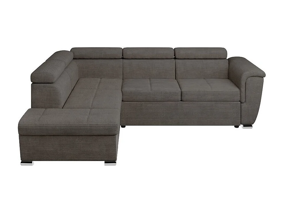 Canapé d'angle gauche 4 places Paola convertible avec coffre en velours côtelé - Gris - L252 x P188 x H76cm - Loungitude