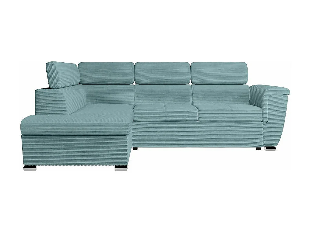 Canapé d'angle gauche 4 places Paola convertible avec coffre en velours côtelé - Bleu clair - L252 x P188 x H76cm - Loungitude