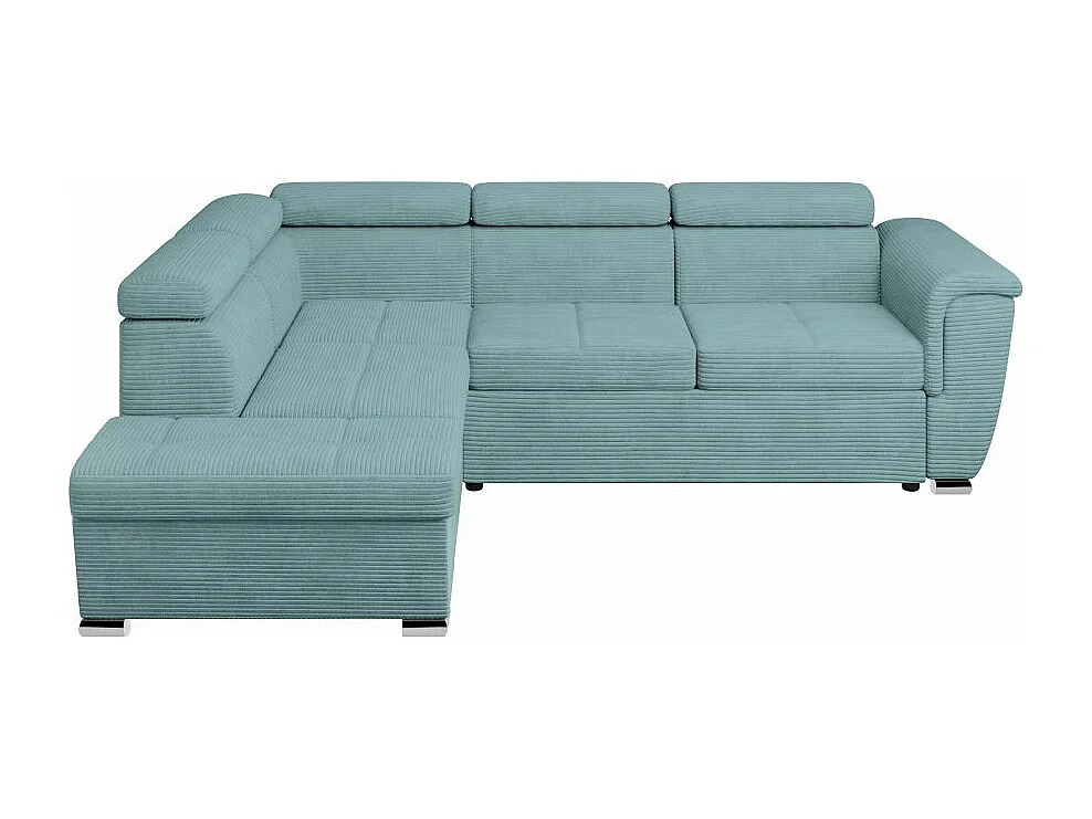Canapé d'angle gauche 4 places Paola convertible avec coffre en velours côtelé - Bleu clair - L252 x P188 x H76cm - Loungitude