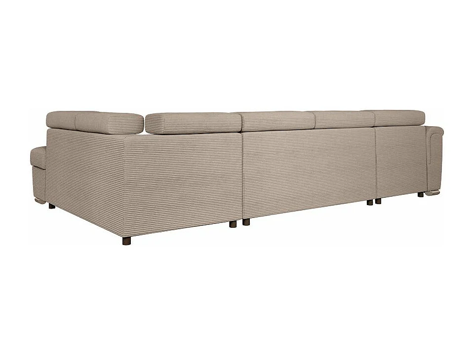 Canapé panoramique 6 places Paola convertible avec 2 coffres en velours côtelé - Taupe - L320,5 x P188 x H76cm - Loungitude