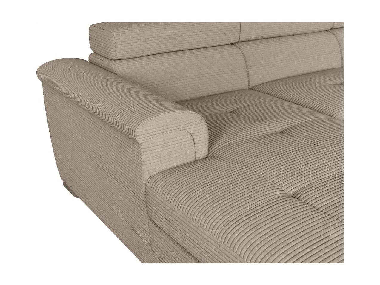 Canapé panoramique 6 places Paola convertible avec 2 coffres en velours côtelé - Taupe - L320,5 x P188 x H76cm - Loungitude