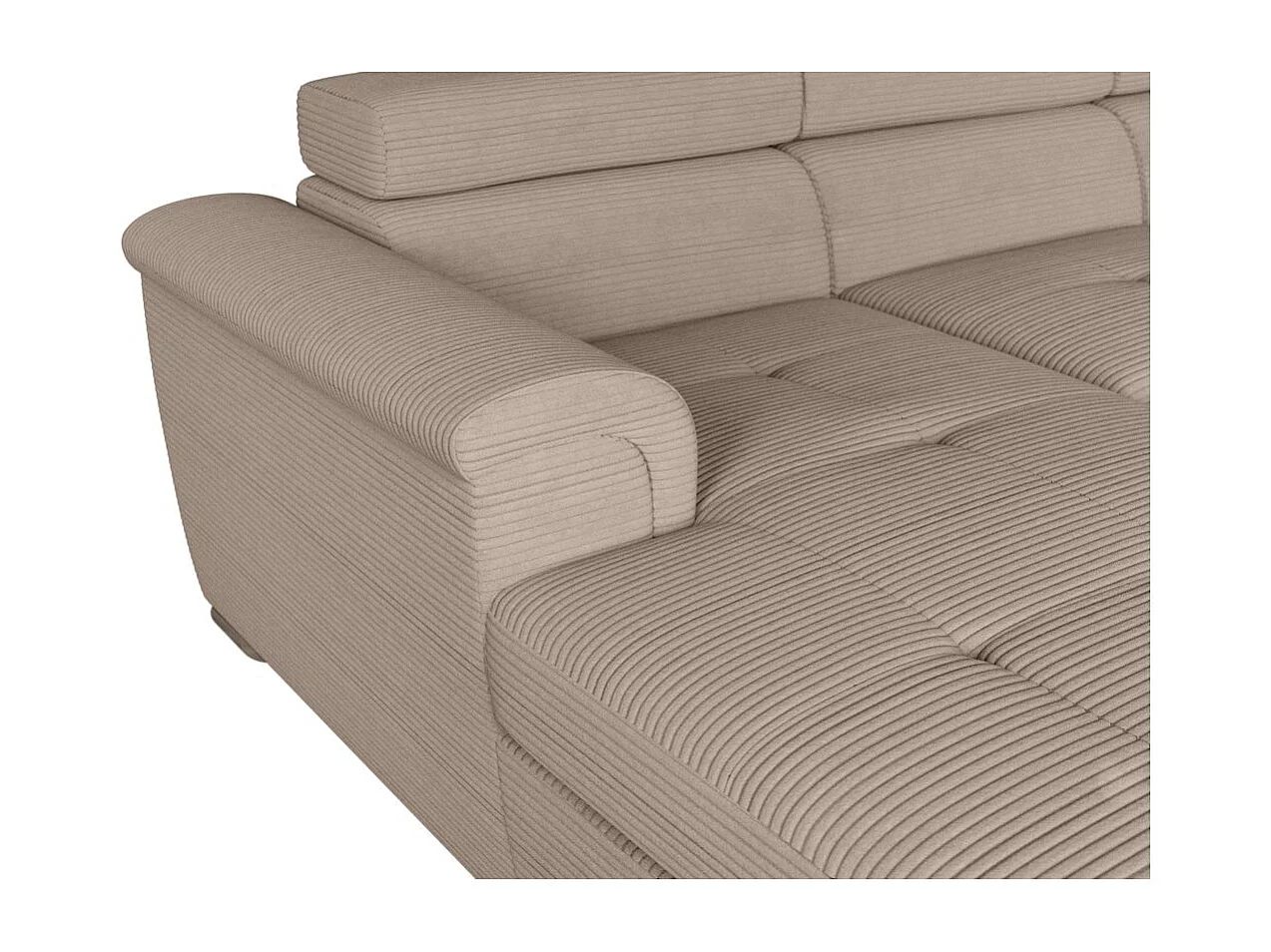 Canapé panoramique 6 places Paola convertible avec 2 coffres en velours côtelé - Taupe - L320,5 x P188 x H76cm - Loungitude