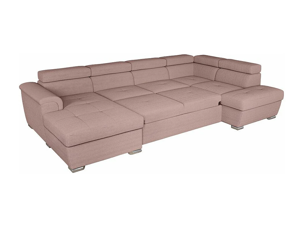 Canapé panoramique 6 places Paola convertible avec 2 coffres en velours côtelé - Rose - L320,5 x P188 x H76cm - Loungitude