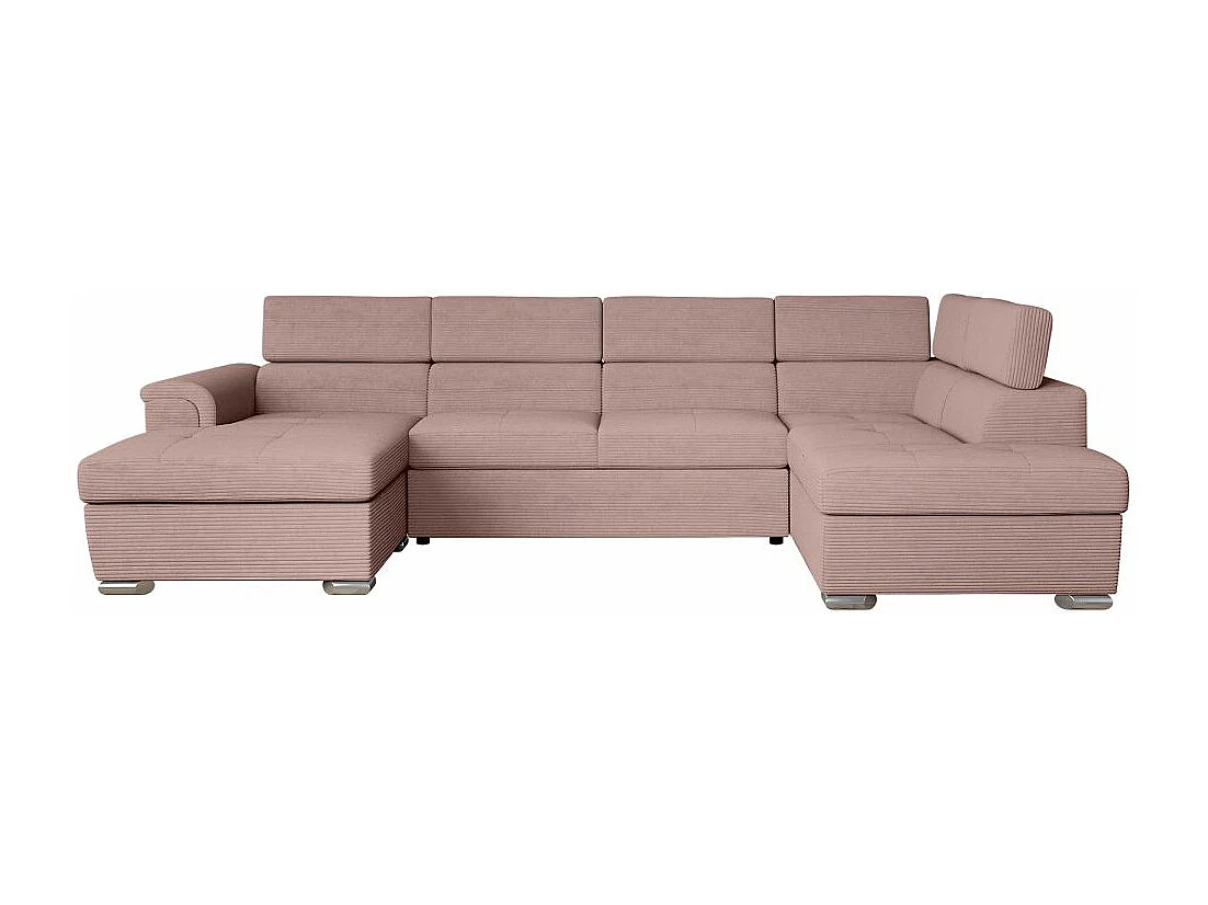 Canapé panoramique 6 places Paola convertible avec 2 coffres en velours côtelé - Rose - L320,5 x P188 x H76cm - Loungitude