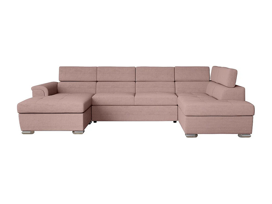 Canapé panoramique 6 places Paola convertible avec 2 coffres en velours côtelé - Rose - L320,5 x P188 x H76cm - Loungitude