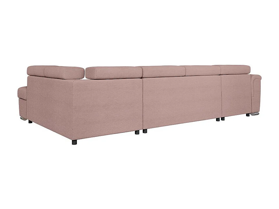 Canapé panoramique 6 places Paola convertible avec 2 coffres en velours côtelé - Rose - L320,5 x P188 x H76cm - Loungitude