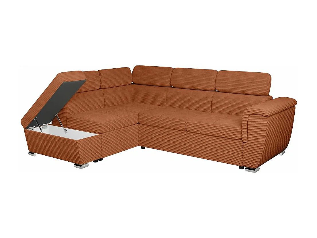 Canapé d'angle gauche 4 places Paola convertible avec coffre en velours côtelé - Terracotta - L252 x P188 x H76cm - Loungitude