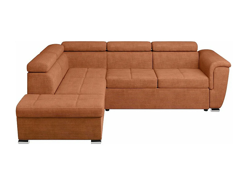 Canapé d'angle gauche 4 places Paola convertible avec coffre en velours côtelé - Terracotta - L252 x P188 x H76cm - Loungitude