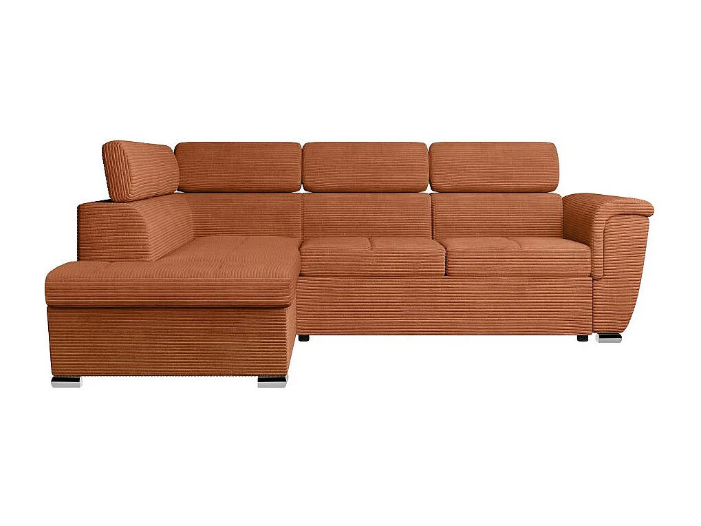 Canapé d'angle gauche 4 places Paola convertible avec coffre en velours côtelé - Terracotta - L252 x P188 x H76cm - Loungitude