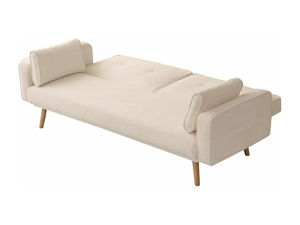 Canapé droit scandinave Elga convertible 3 places en velours côtelé - Beige - L205 x P85 x H87cm - Loungitude