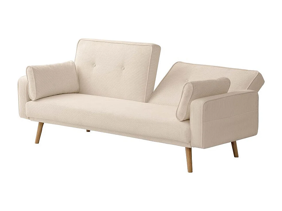 Canapé droit scandinave Elga convertible 3 places en velours côtelé - Beige - L205 x P85 x H87cm - Loungitude