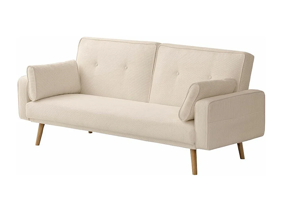 Canapé droit scandinave Elga convertible 3 places en velours côtelé - Beige - L205 x P85 x H87cm - Loungitude