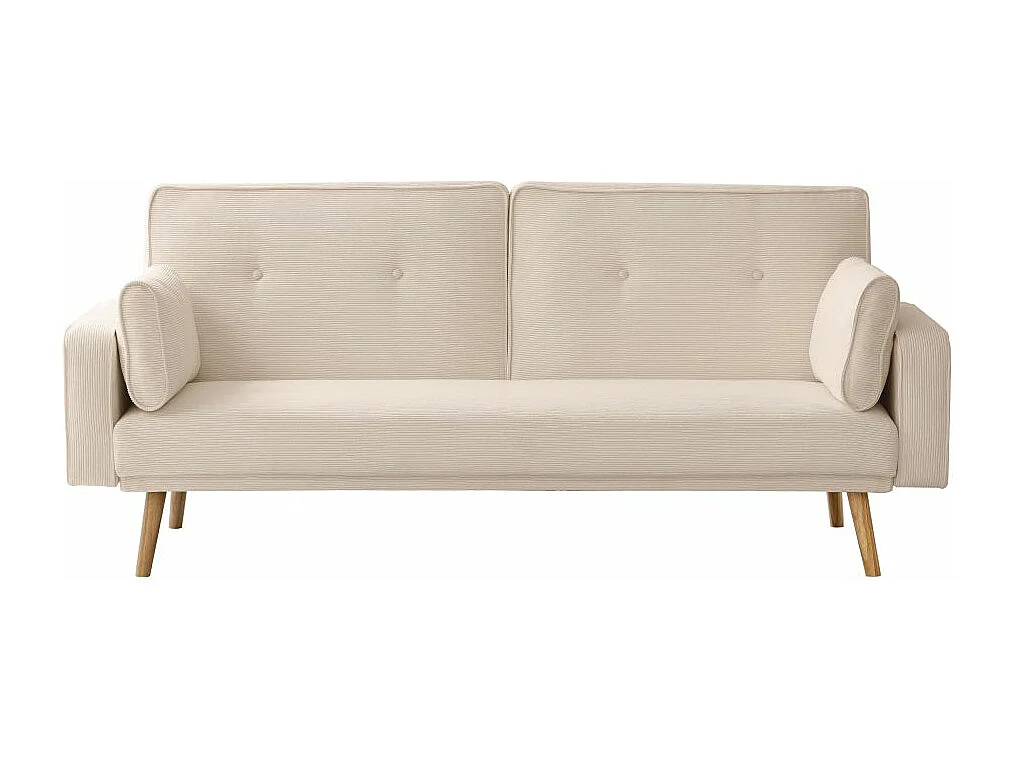 Canapé droit scandinave Elga convertible 3 places en velours côtelé - Beige - L205 x P85 x H87cm - Loungitude