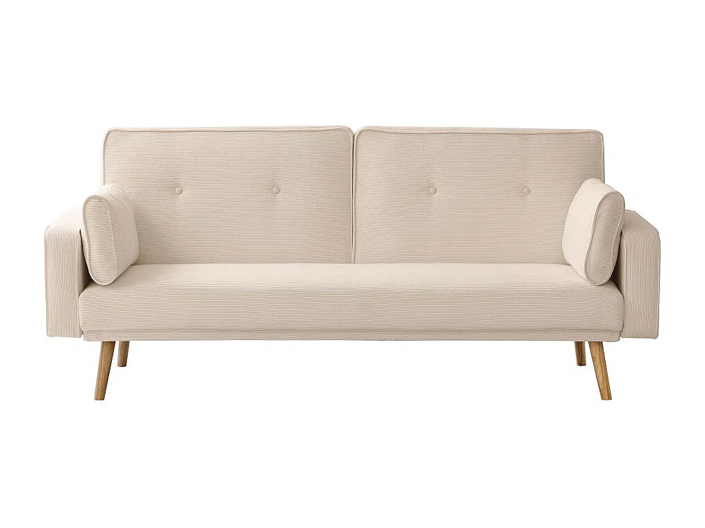Canapé convertible clic-clac 3 places en velours beige ELGA 205x85x87 cm