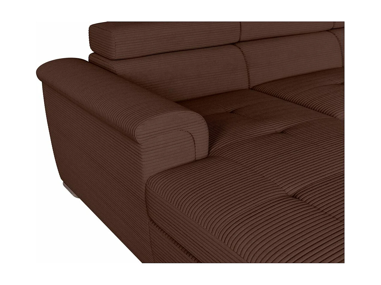 Canapé panoramique 6 places Paola convertible avec 2 coffres en velours côtelé - Marron - L320,5 x P188 x H76cm - Loungitude