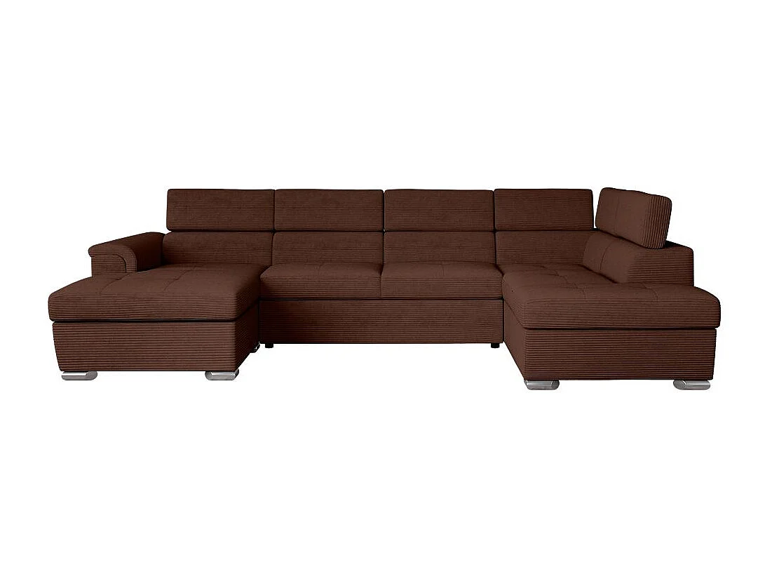 Canapé panoramique 6 places Paola convertible avec 2 coffres en velours côtelé - Marron - L320,5 x P188 x H76cm - Loungitude
