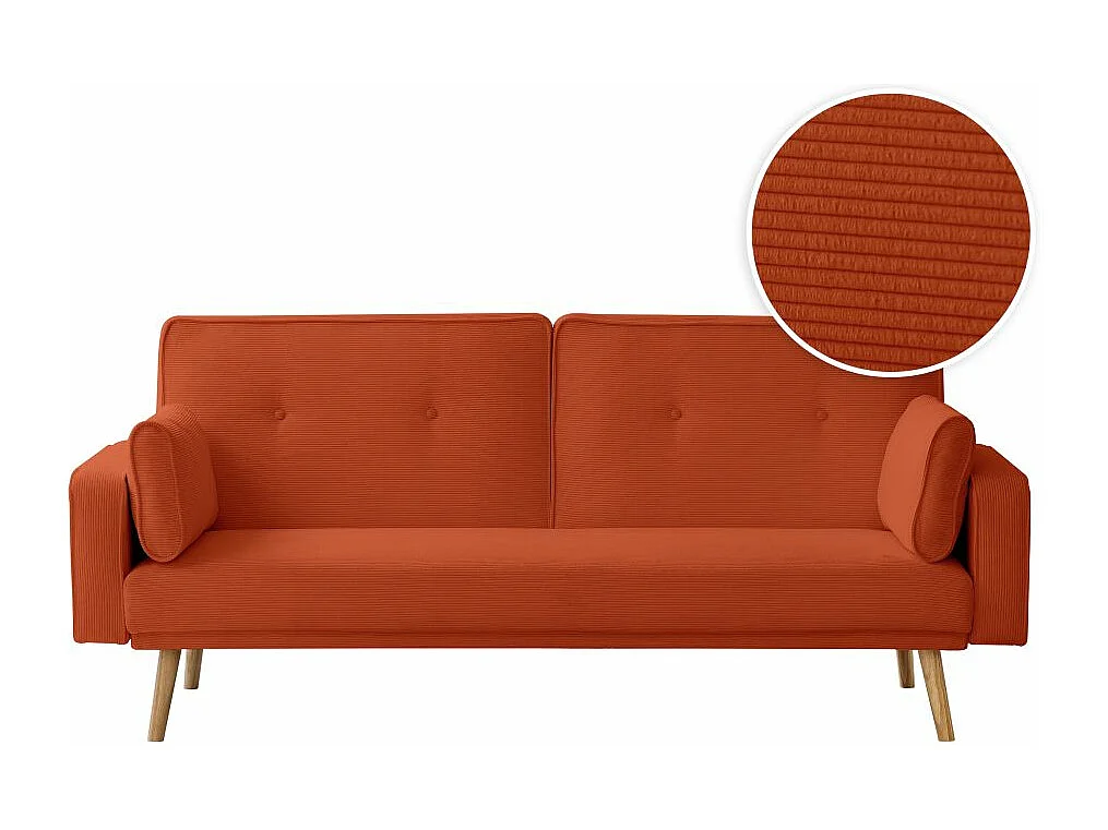 Canapé droit scandinave Elga convertible 3 places en velours côtelé - Terracotta - L205 x P85 x H87cm - Loungitude