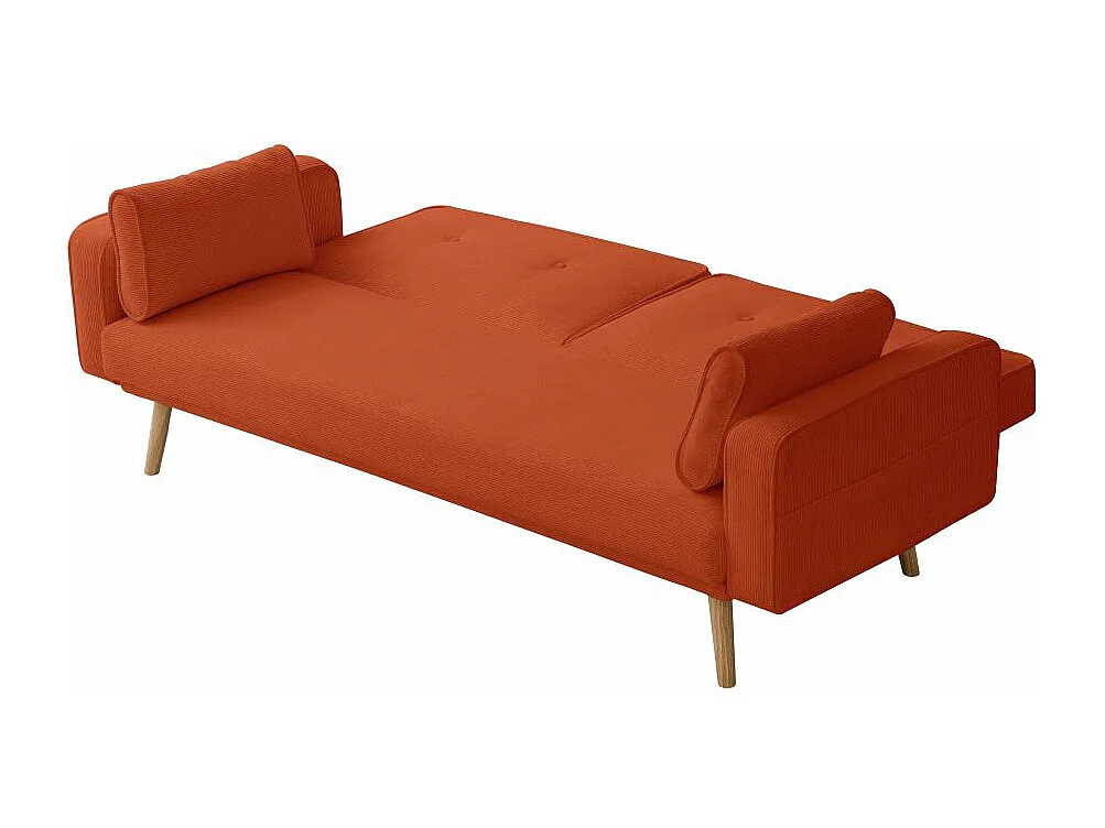 Canapé droit scandinave Elga convertible 3 places en velours côtelé - Terracotta - L205 x P85 x H87cm - Loungitude