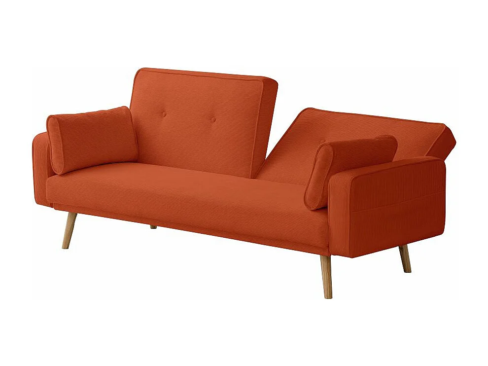 Canapé droit scandinave Elga convertible 3 places en velours côtelé - Terracotta - L205 x P85 x H87cm - Loungitude