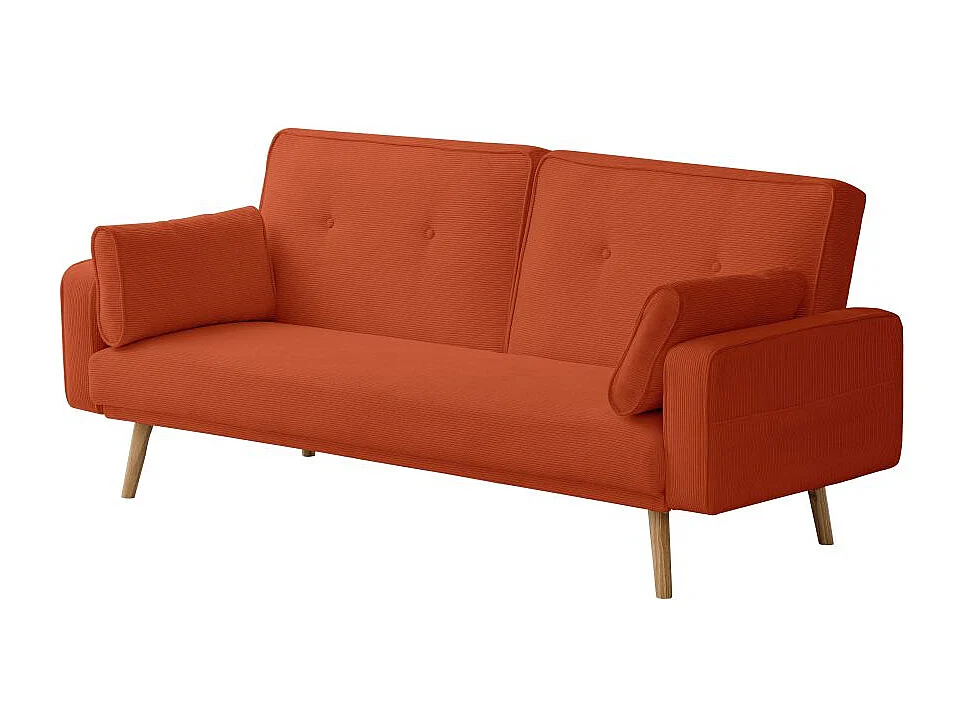 Canapé droit scandinave Elga convertible 3 places en velours côtelé - Terracotta - L205 x P85 x H87cm - Loungitude