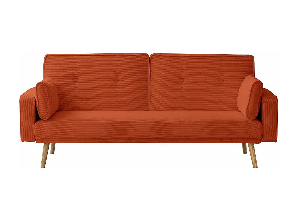 Canapé droit scandinave Elga convertible 3 places en velours côtelé - Terracotta - L205 x P85 x H87cm - Loungitude