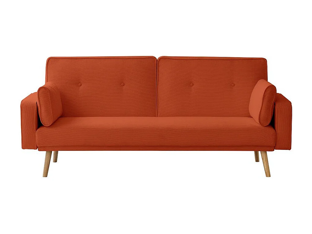 Canapé droit scandinave Elga convertible 3 places en velours côtelé - Terracotta - L205 x P85 x H87cm - Loungitude