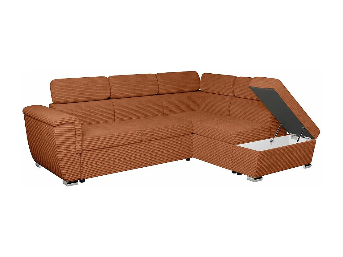 Canapé d'angle droit 4 places Paola convertible avec coffre en velours côtelé - Terracotta - L252 x P188 x H76cm - Loungitude
