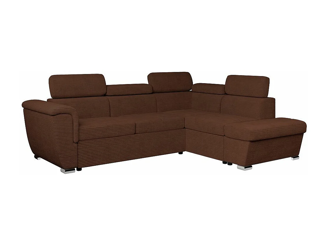Canapé d'angle droit 4 places Paola convertible avec coffre en velours côtelé - Marron - L252 x P188 x H76cm - Loungitude