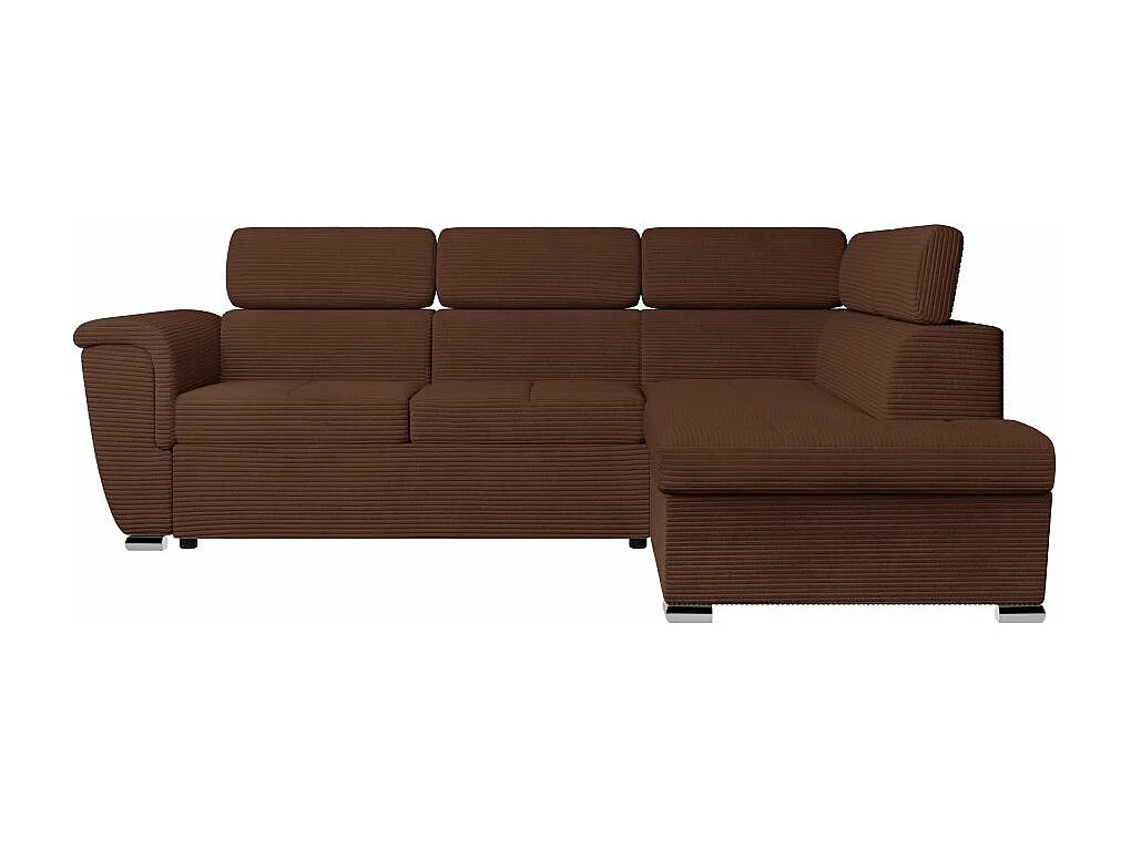 Canapé d'angle droit 4 places Paola convertible avec coffre en velours côtelé - Marron - L252 x P188 x H76cm - Loungitude