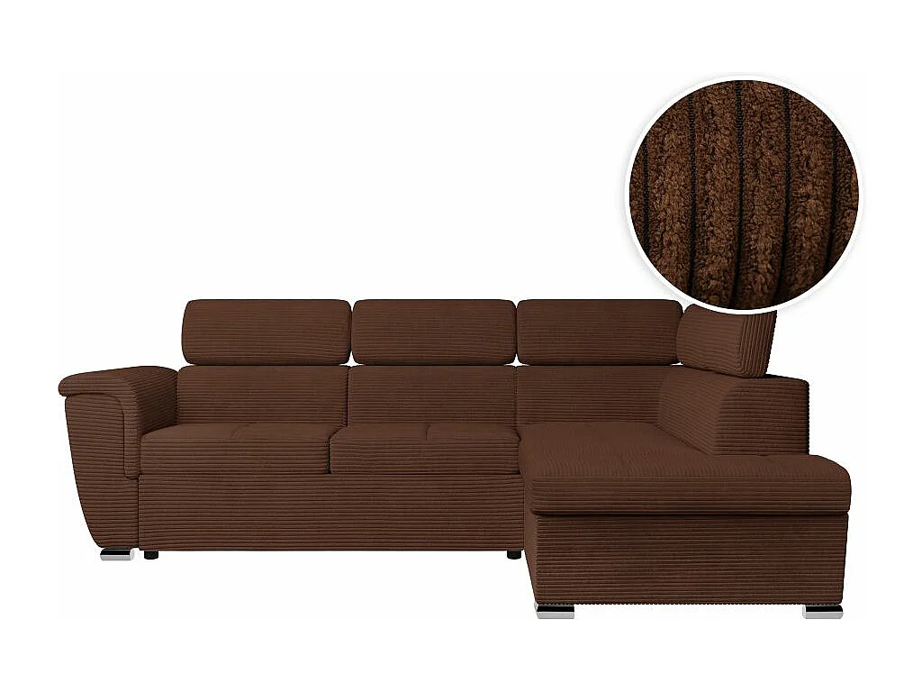 Canapé d'angle droit 4 places Paola convertible avec coffre en velours côtelé - Marron - L252 x P188 x H76cm - Loungitude