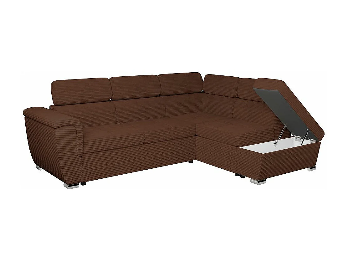 Canapé d'angle droit 4 places Paola convertible avec coffre en velours côtelé - Marron - L252 x P188 x H76cm - Loungitude