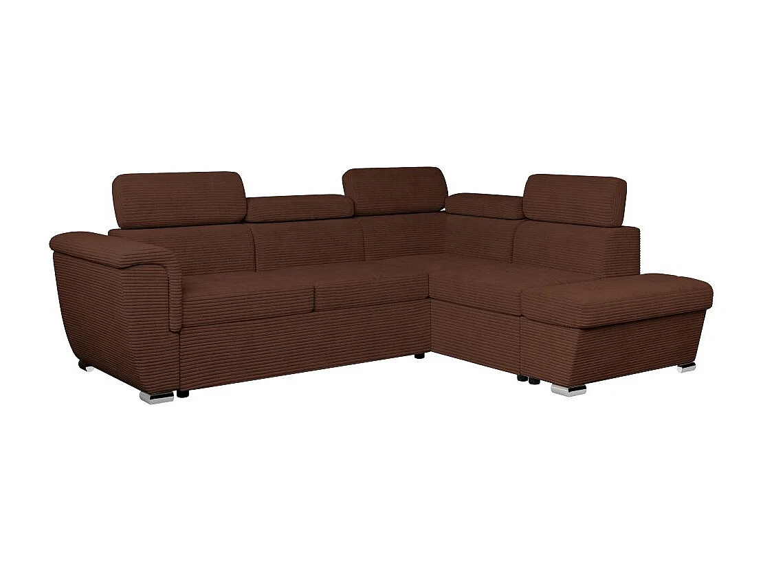 Canapé d'angle droit 4 places Paola convertible avec coffre en velours côtelé - Marron - L252 x P188 x H76cm - Loungitude