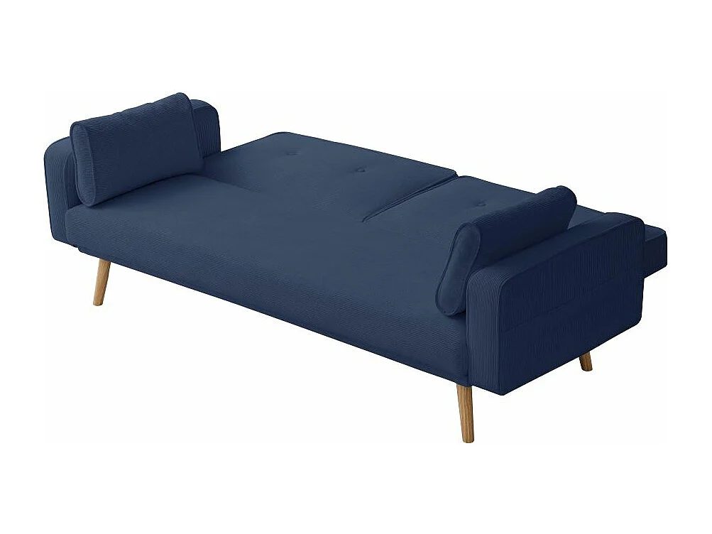 Canapé droit scandinave Elga convertible 3 places en velours côtelé - Bleu foncé - L205 x P85 x H87cm - Loungitude