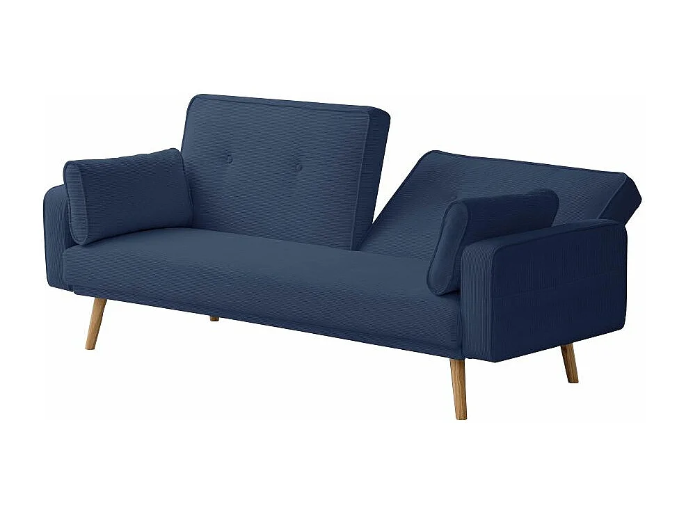 Canapé droit scandinave Elga convertible 3 places en velours côtelé - Bleu foncé - L205 x P85 x H87cm - Loungitude