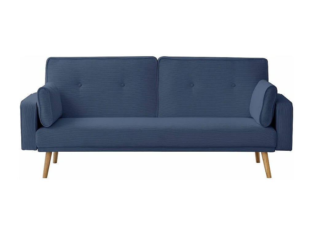 Canapé droit scandinave Elga convertible 3 places en velours côtelé - Bleu foncé - L205 x P85 x H87cm - Loungitude