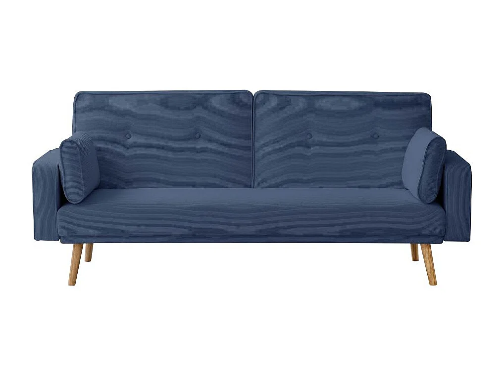 Canapé droit scandinave Elga convertible 3 places en velours côtelé - Bleu foncé - L205 x P85 x H87cm - Loungitude