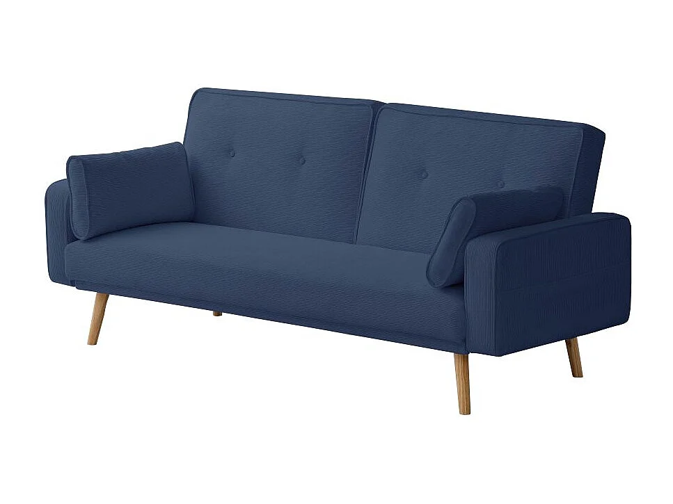 Canapé droit scandinave Elga convertible 3 places en velours côtelé - Bleu foncé - L205 x P85 x H87cm - Loungitude