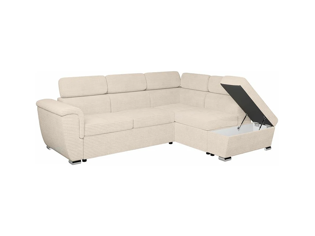 Canapé d'angle droit 4 places Paola convertible avec coffre en velours côtelé - Beige - L252 x P188 x H76cm - Loungitude