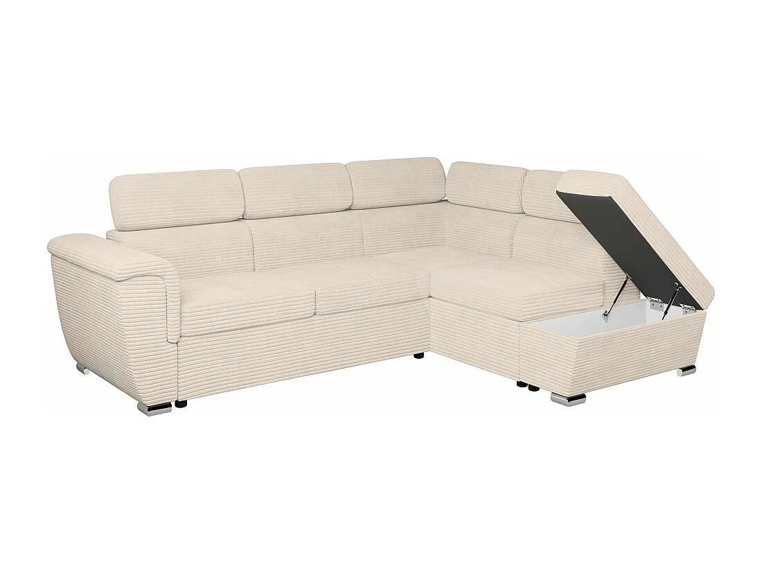 Canapé d'angle droit 4 places Paola convertible avec coffre en velours côtelé - Beige - L252 x P188 x H76cm - Loungitude
