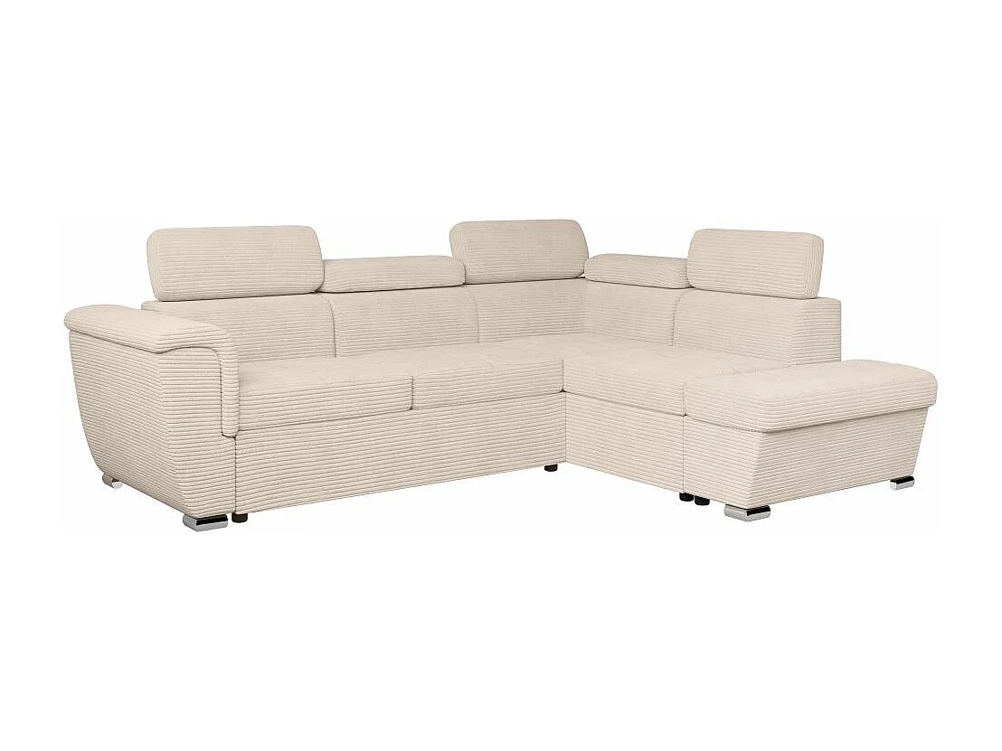 Canapé d'angle droit 4 places Paola convertible avec coffre en velours côtelé - Beige - L252 x P188 x H76cm - Loungitude