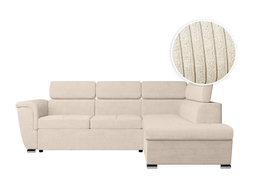 Canapé d'angle droit 4 places Paola convertible avec coffre en velours côtelé - Beige - L252 x P188 x H76cm - Loungitude