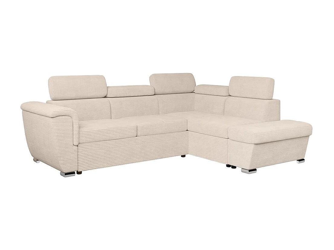 Canapé d'angle droit 4 places Paola convertible avec coffre en velours côtelé - Beige - L252 x P188 x H76cm - Loungitude