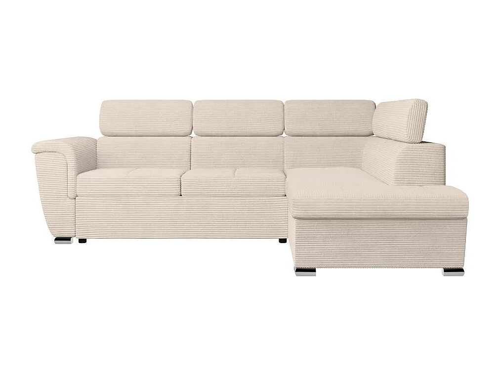 Canapé d'angle droit 4 places Paola convertible avec coffre en velours côtelé - Beige - L252 x P188 x H76cm - Loungitude