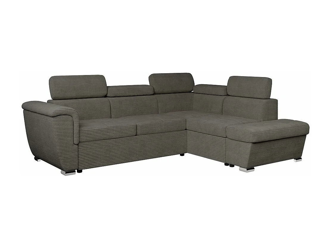 Canapé d'angle droit 4 places Paola convertible avec coffre en velours côtelé - Gris - L252 x P188 x H76cm - Loungitude