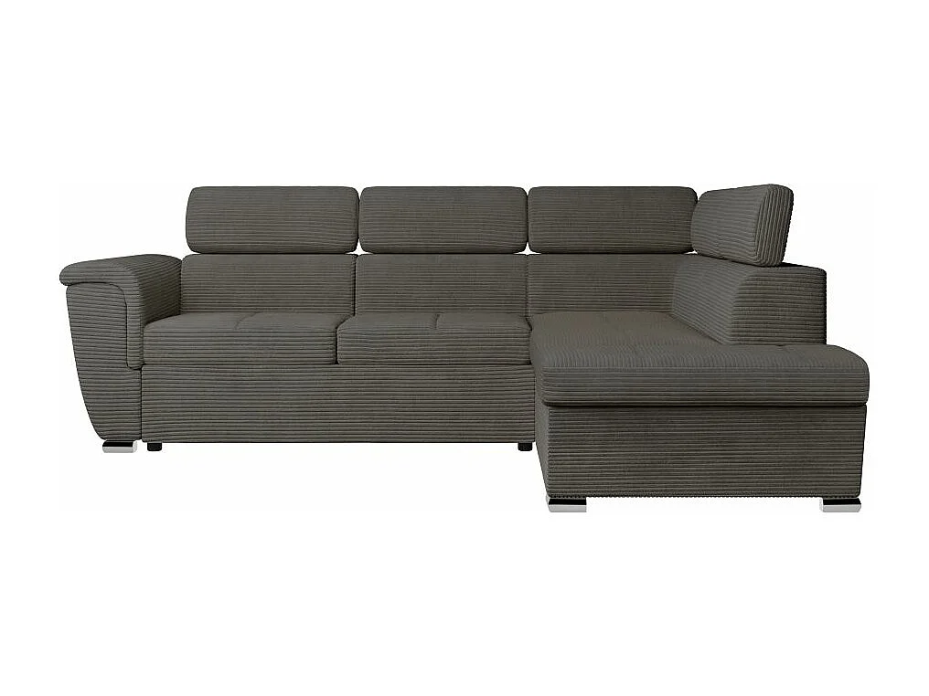 Canapé d'angle droit 4 places Paola convertible avec coffre en velours côtelé - Gris - L252 x P188 x H76cm - Loungitude