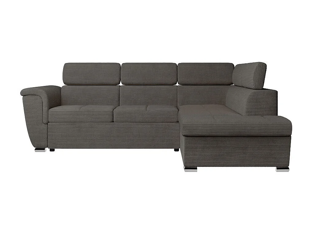 Canapé d'angle droit 4 places Paola convertible avec coffre en velours côtelé - Gris - L252 x P188 x H76cm - Loungitude