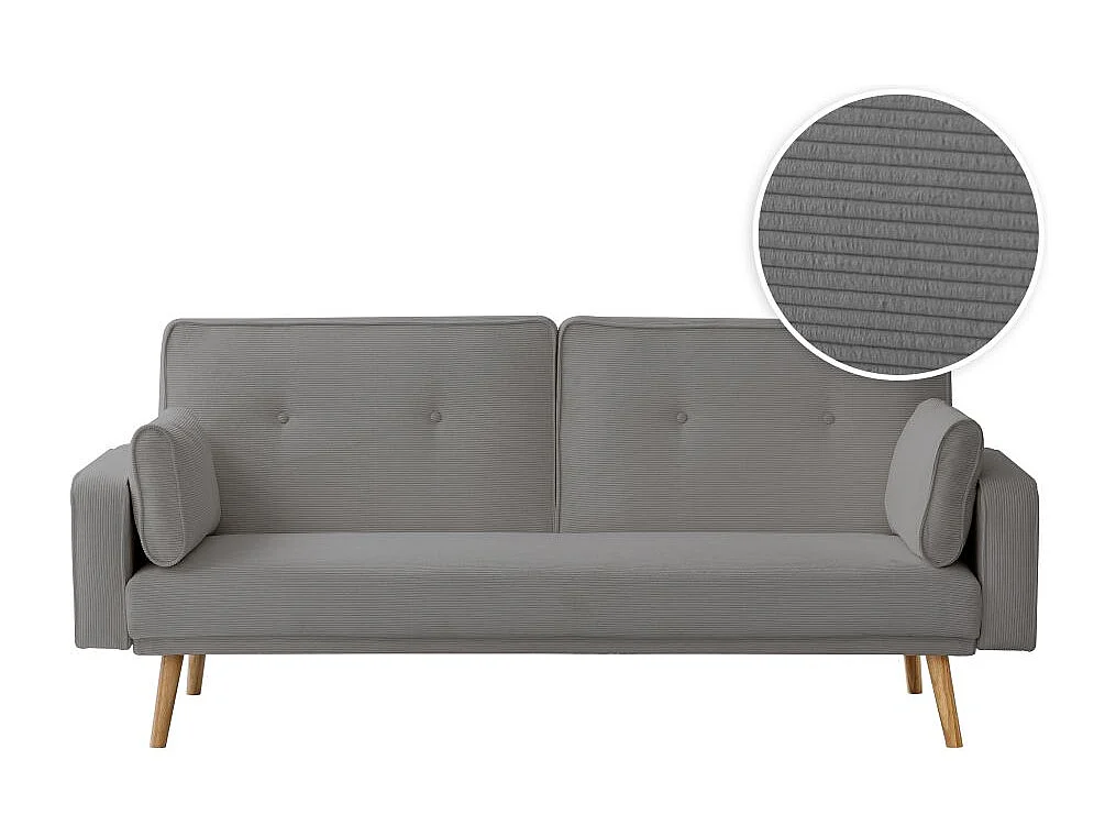 Canapé droit scandinave Elga convertible 3 places en velours côtelé - Gris - L205 x P85 x H87cm - Loungitude