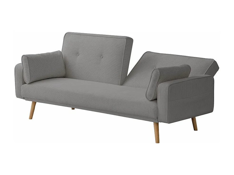 Canapé droit scandinave Elga convertible 3 places en velours côtelé - Gris - L205 x P85 x H87cm - Loungitude