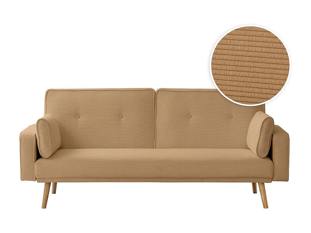 Canapé droit scandinave Elga convertible 3 places en velours côtelé - Taupe - L205 x P85 x H87cm - Loungitude